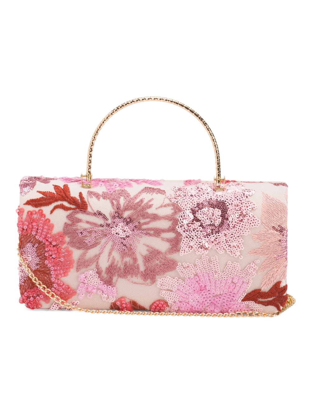 Haute Hippie Pink Floral Sequin Clutch with Gold Handle - Picture 1 of 3